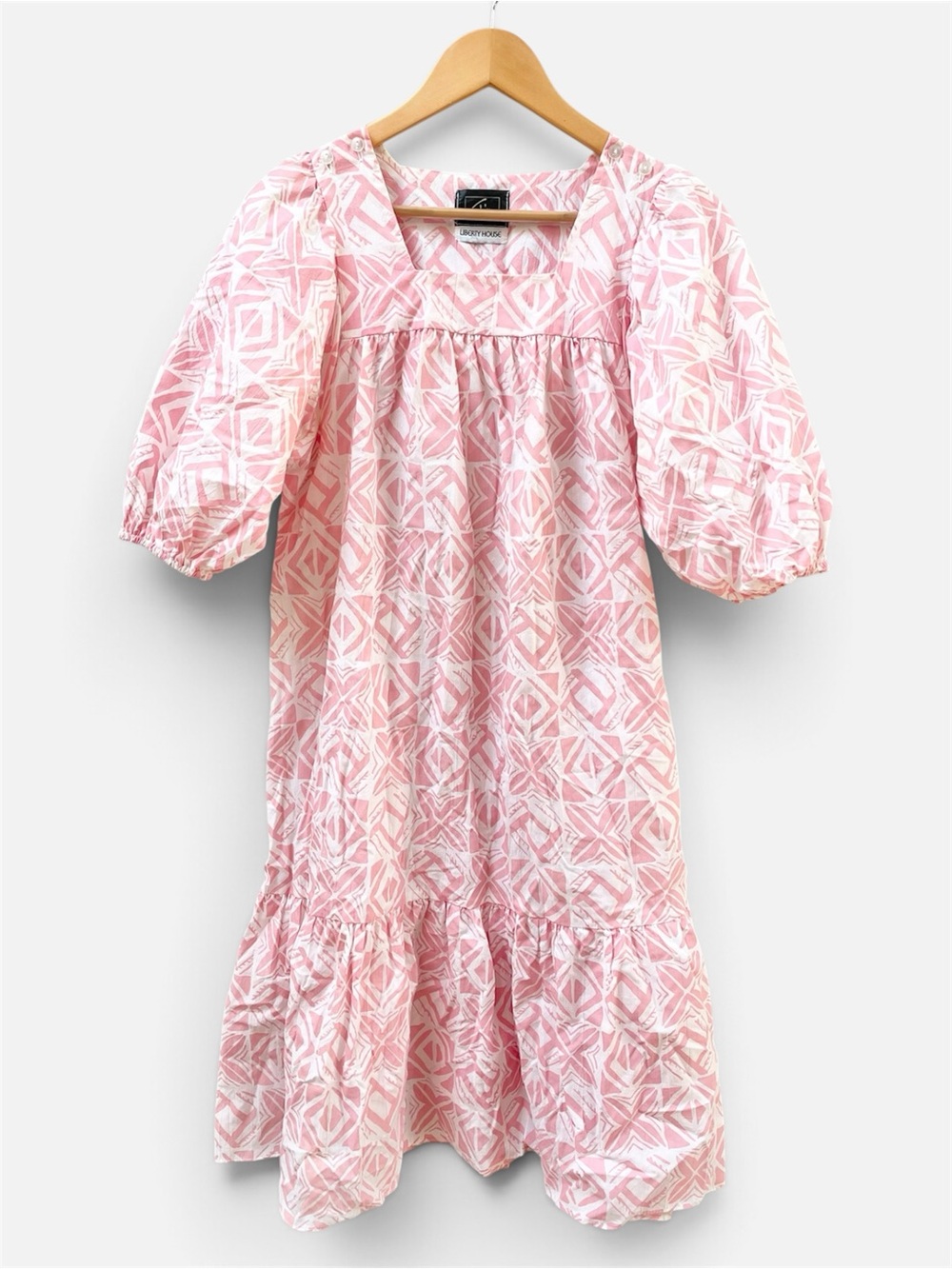 Vintage Liberty House Muumuu Hawaiian Pink Geometric Midi Dress, Women's Medium